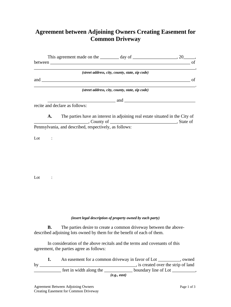 driveway easement agreement form Preview on Page 1