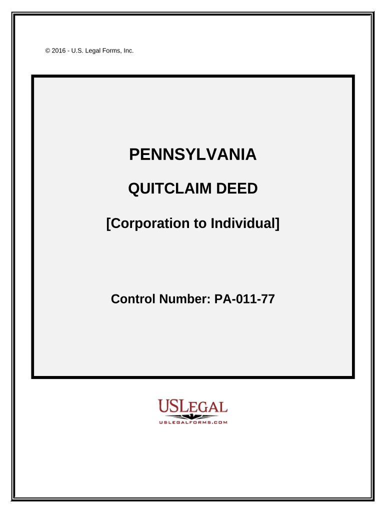 Quitclaim Deed from Corporation to Individual - Pennsylvania Preview on Page 1