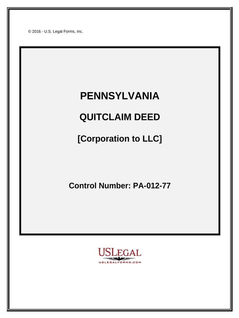 Quitclaim Deed from Corporation to LLC - Pennsylvania Preview on Page 1