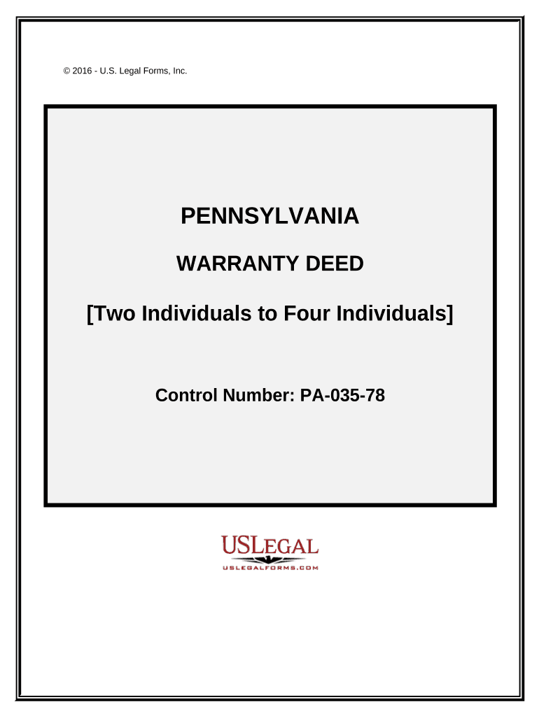 Warranty Deed from Two Individuals to Four Individuals - Pennsylvania Preview on Page 1