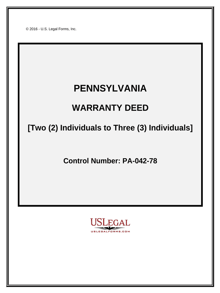 Warranty Deed from Two Individuals to Three Individuals - Pennsylvania Preview on Page 1