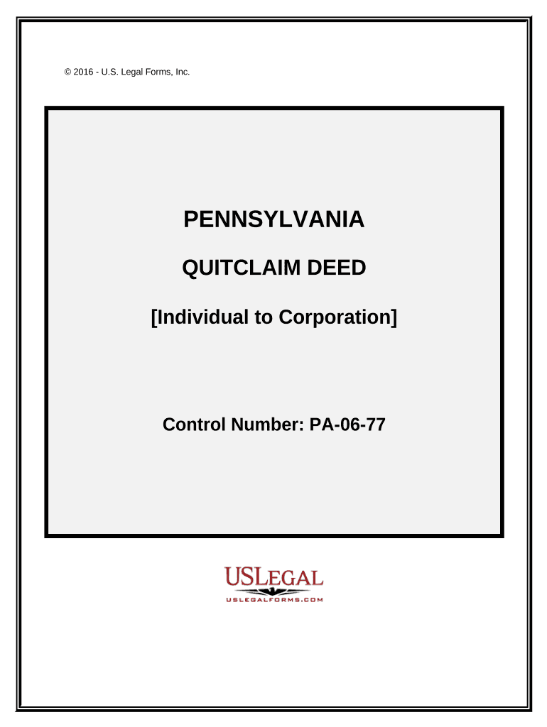 Quitclaim Deed from Individual to Corporation - Pennsylvania Preview on Page 1