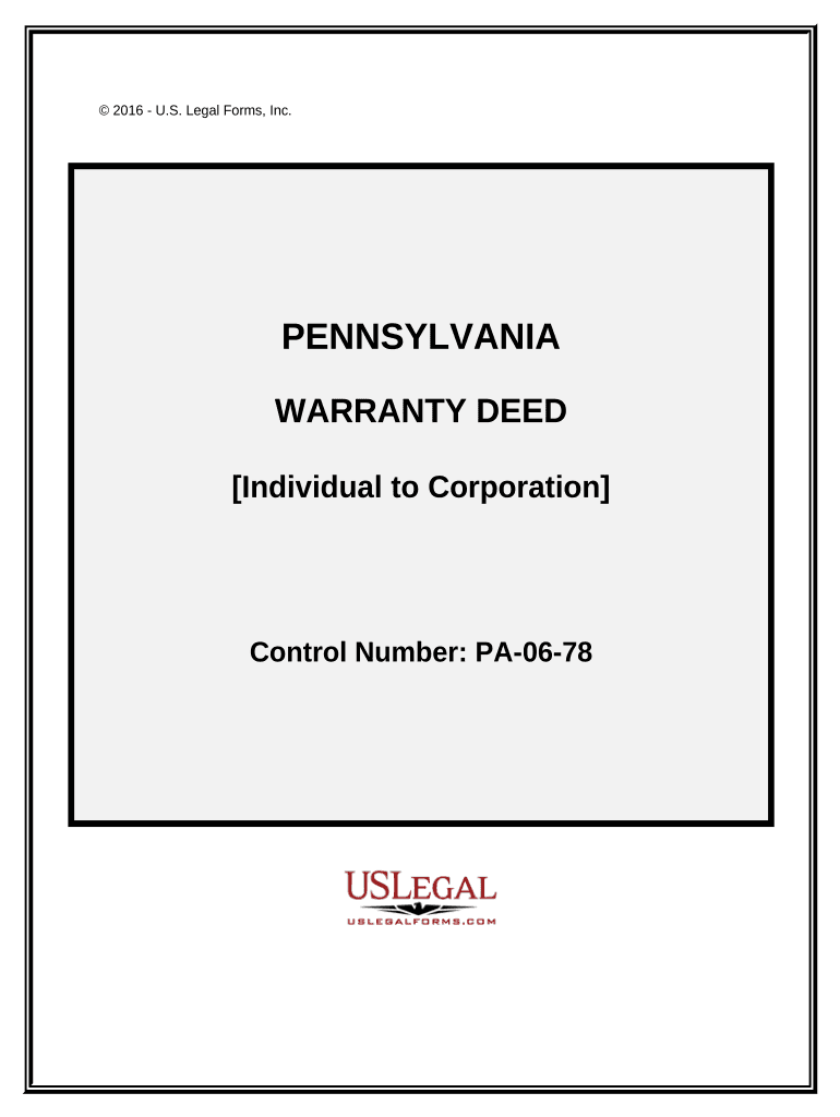 Warranty Deed from Individual to Corporation - Pennsylvania Preview on Page 1