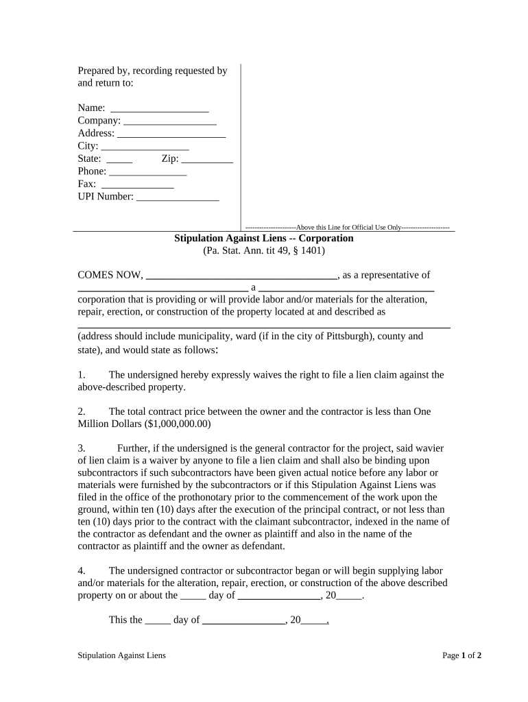 Pa mechanics' lien law 2021 Fill out & sign online DocHub