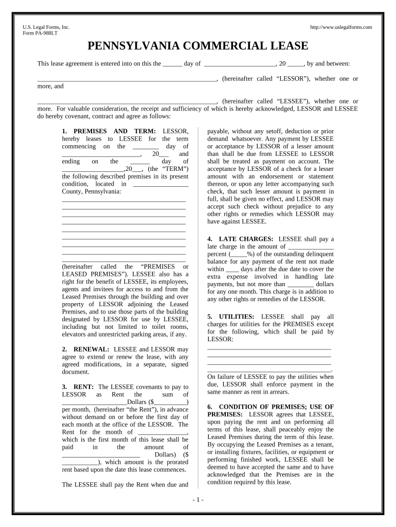 Commercial Building or Space Lease - Pennsylvania Preview on Page 1