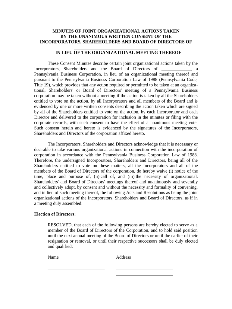Minutes for Organizational Meeting - Pennsylvania - Pennsylvania Preview on Page 1