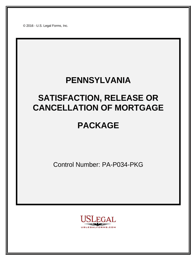 Satisfaction, Cancellation or Release of Mortgage Package - Pennsylvania Preview on Page 1