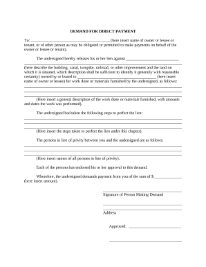 Demand For Direct Payment in connection with lien - Rhode Island