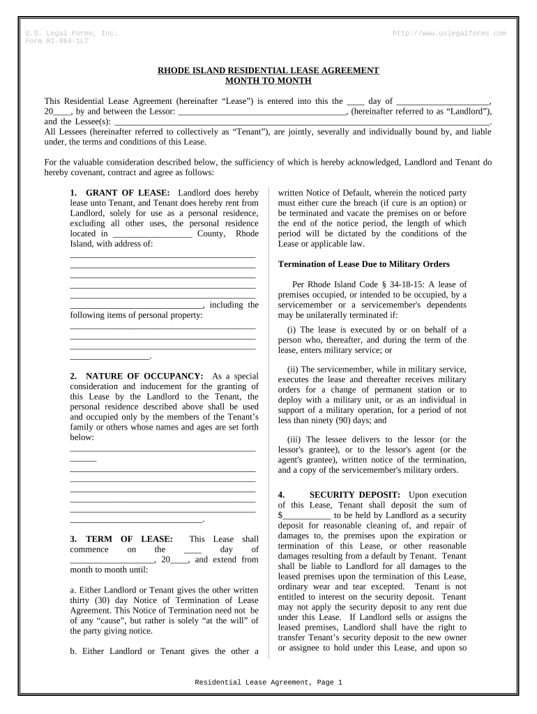 rhode island month to month lease agreement Preview on Page 1