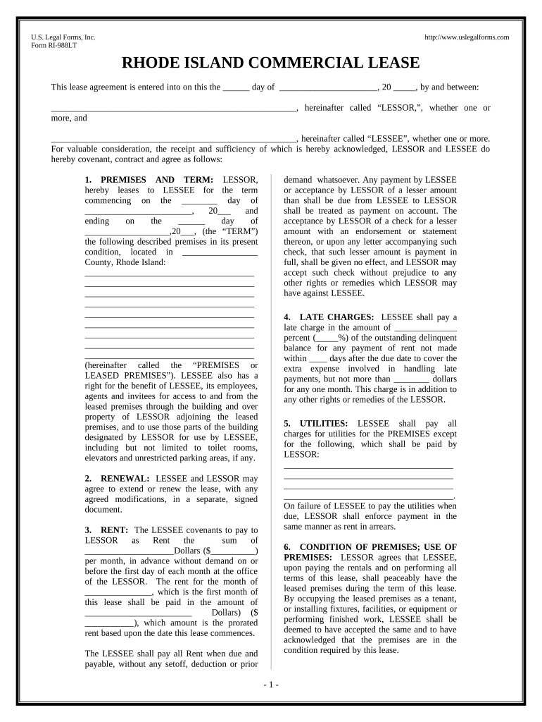 Commercial Building or Space Lease - Rhode Island Preview on Page 1.