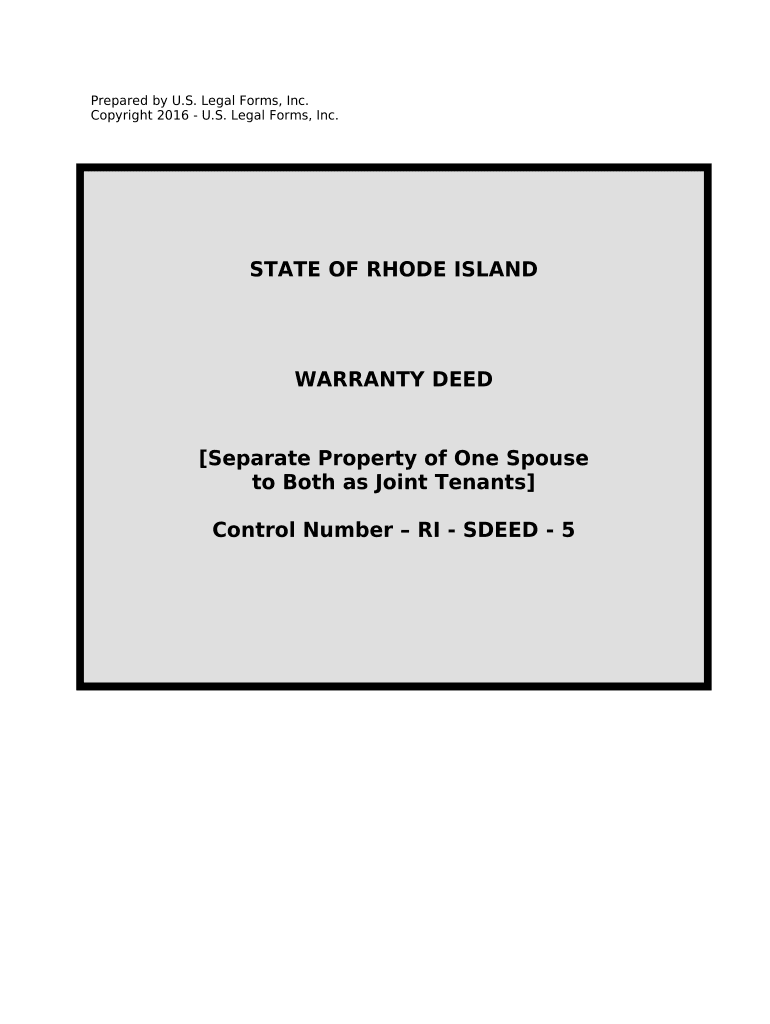 Warranty Deed to Separate Property of One Spouse to Both Spouses as Joint Tenants - Rhode Island Preview on Page 1