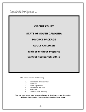 No-Fault Uncontested Agreed Divorce Package for Dissolution of Marriage with Adult Children and with or without Property and Debts - South Carolina