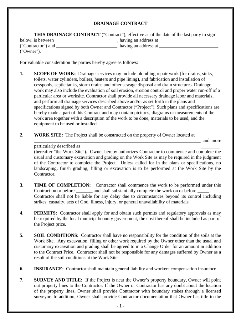 Drainage Contract for Contractor - South Carolina Preview on Page 1