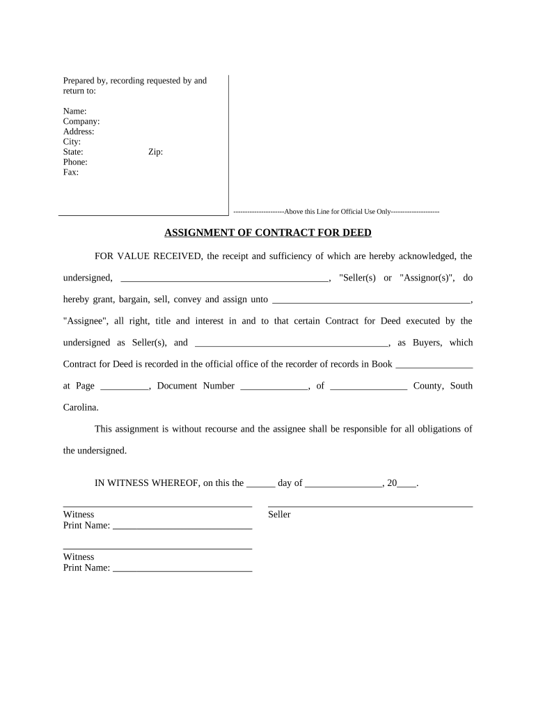 Assignment of Contract for Deed by Seller - South Carolina Preview on Page 1