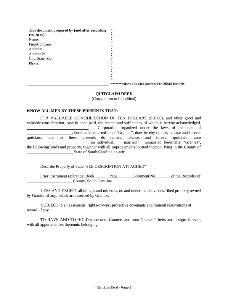 quit claim deed Preview on Page 1