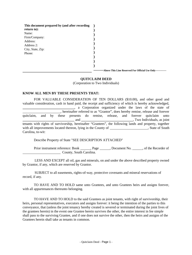 quit claim deed sc Preview on Page 1