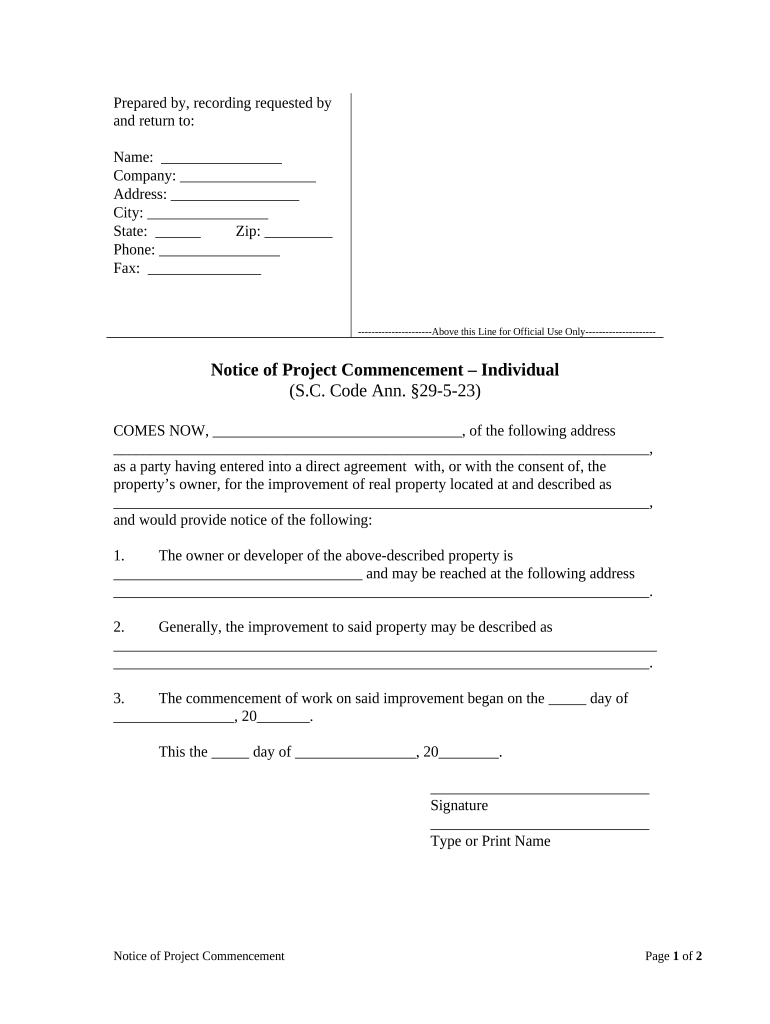 south carolina notice of intent to lien Preview on Page 1