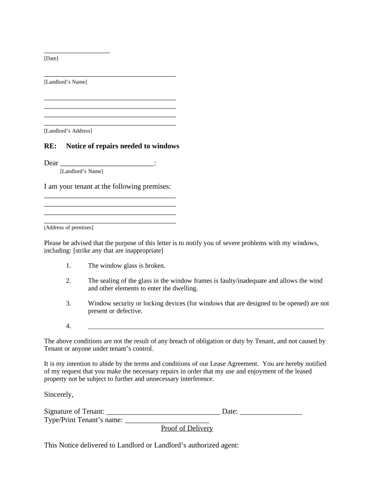 sample letter to landlord for repairs