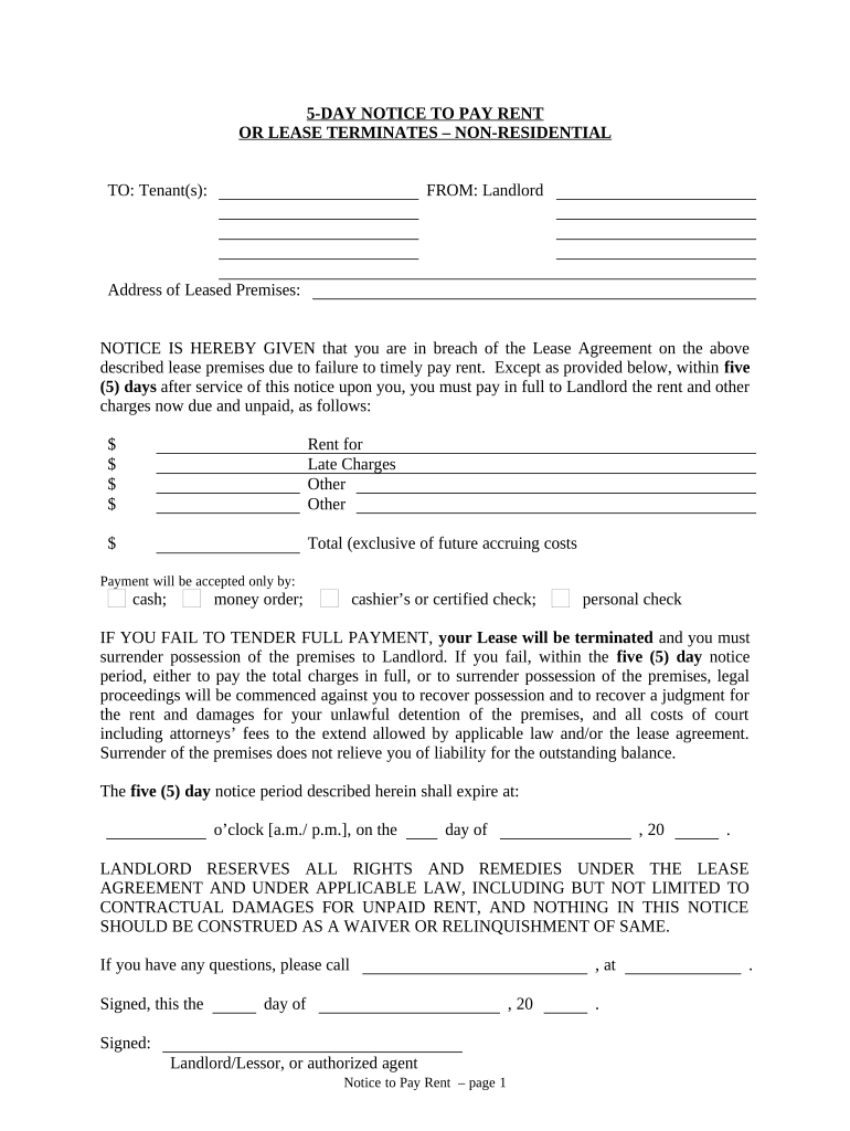 5 day notice rent Preview on Page 1