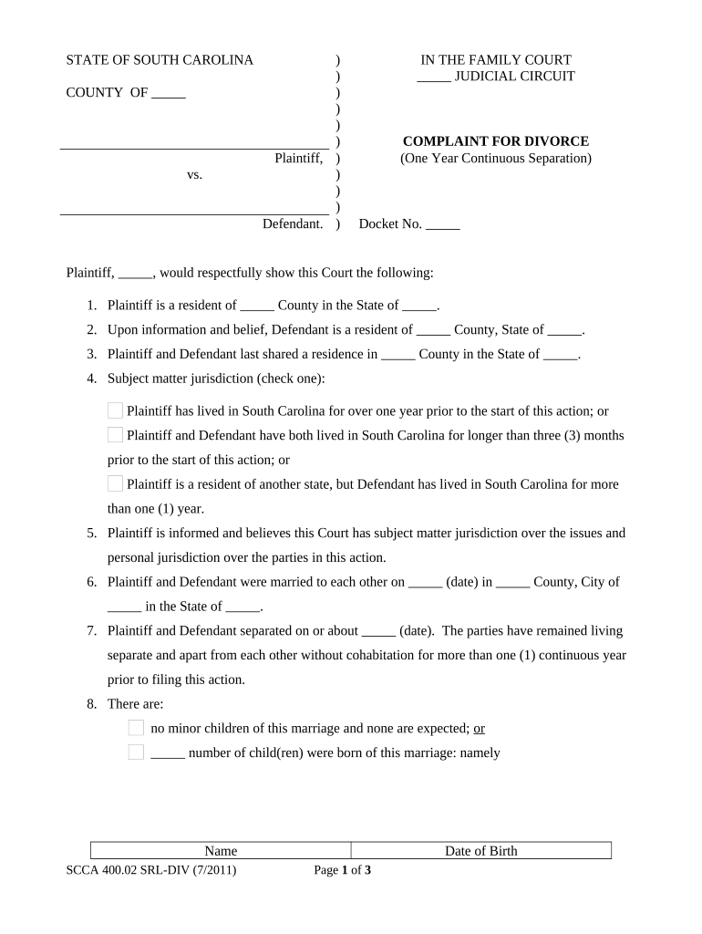 South Carolina Divorce Doc Template PdfFiller