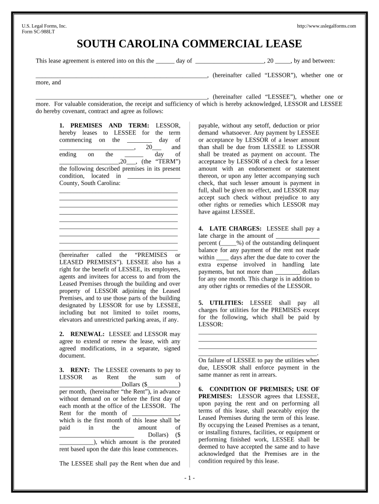 Commercial Building or Space Lease - South Carolina Preview on Page 1.