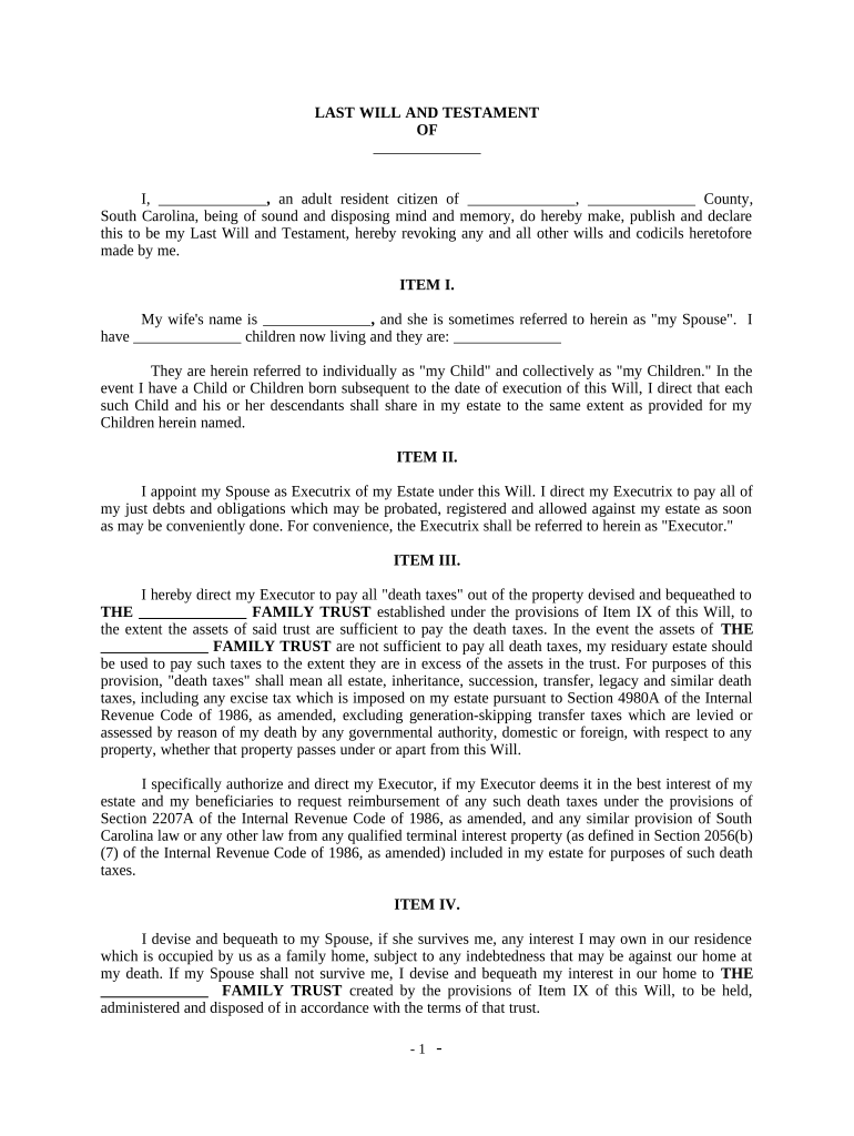 Complex Will with Credit Shelter Marital Trust for Large Estates - South Carolina Preview on Page 1