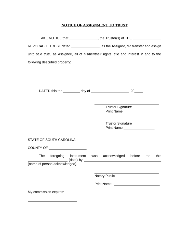 Notice of Assignment to Living Trust - South Carolina Preview on Page 1