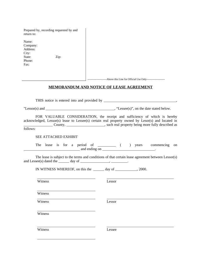 Notice of Lease for Recording - South Carolina Preview on Page 1