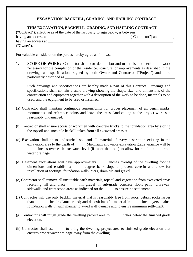 Excavator Contract for Contractor - South Dakota Preview on Page 1