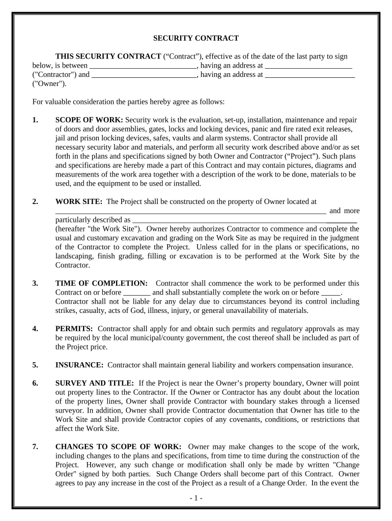 Security Contract for Contractor - South Dakota Preview on Page 1