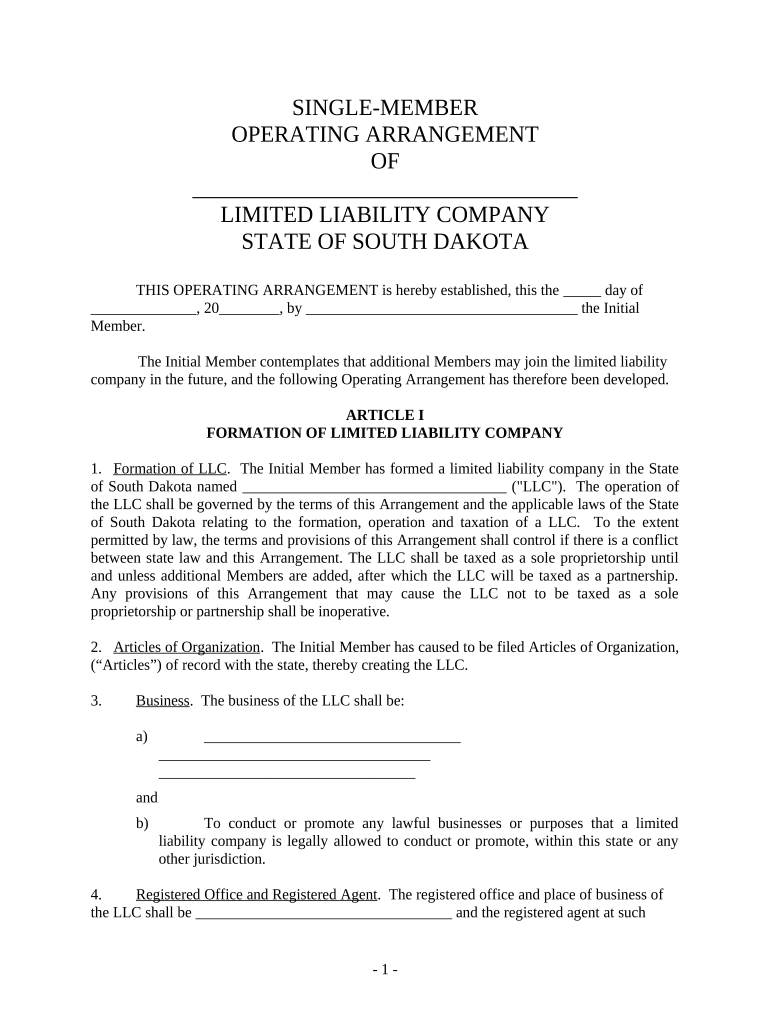 south dakota llc operating agreement Preview on Page 1