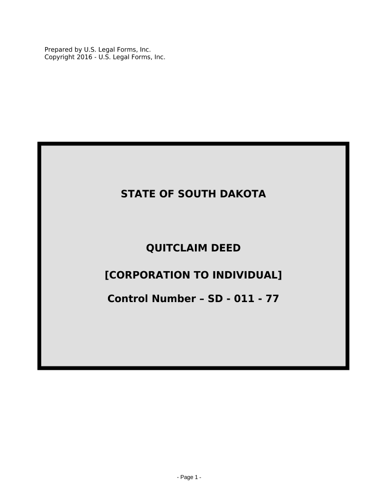 Quitclaim Deed from Corporation to Individual - South Dakota Preview on Page 1