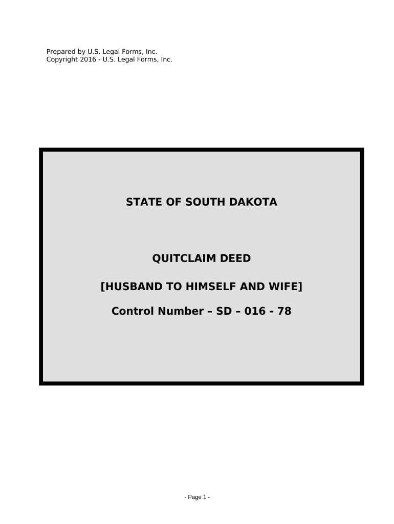 Quitclaim Deed from Husband to Himself and Wife - South Dakota Preview on Page 1