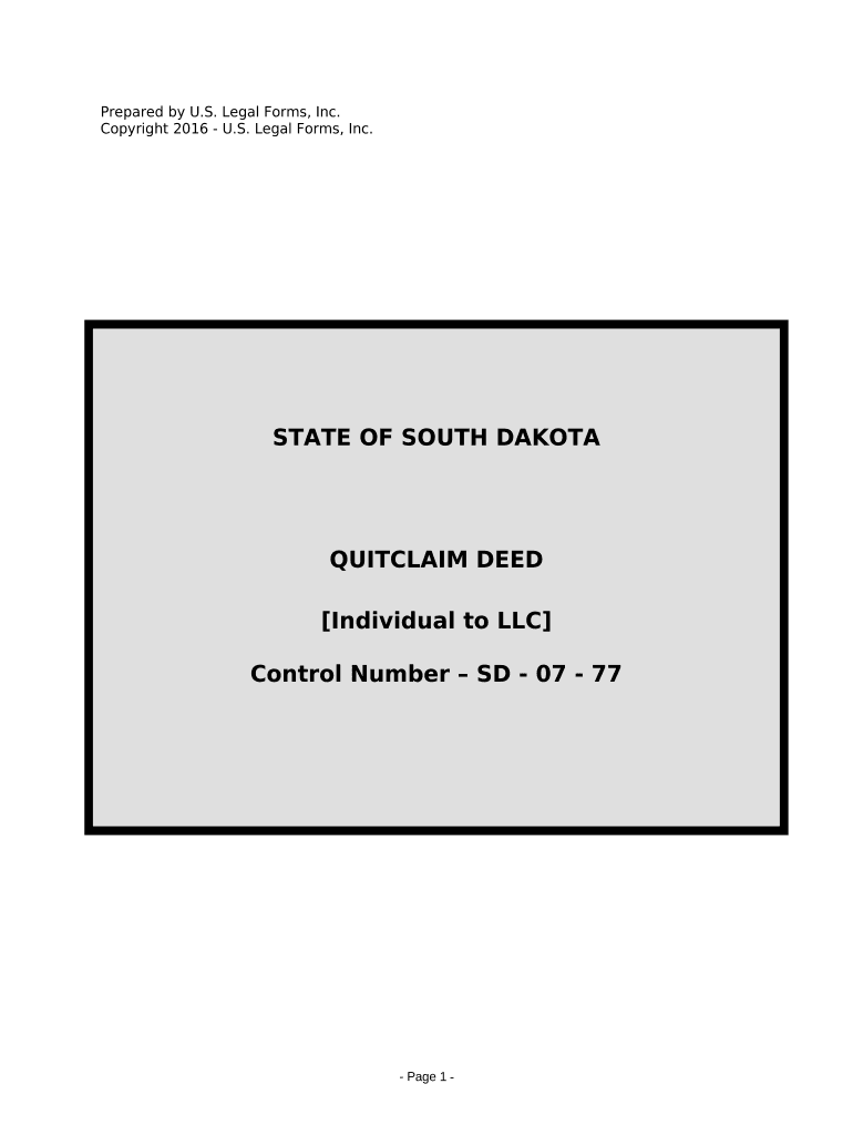 Quitclaim Deed from Individual to LLC - South Dakota Preview on Page 1