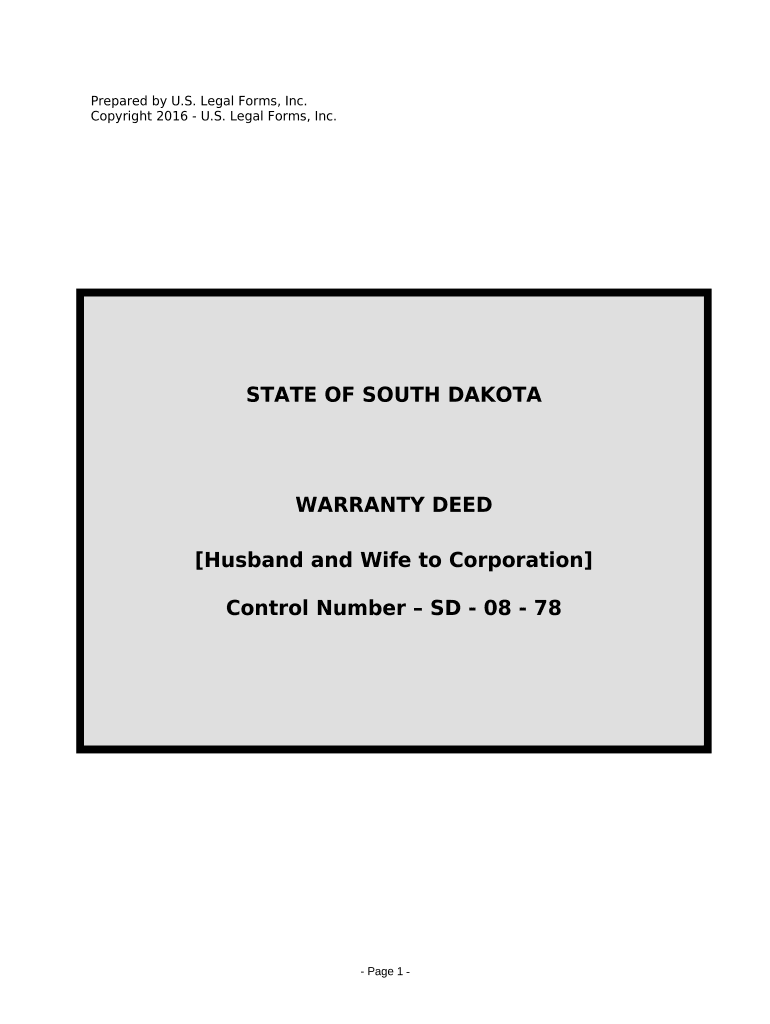 Warranty Deed from Husband and Wife to Corporation - South Dakota Preview on Page 1