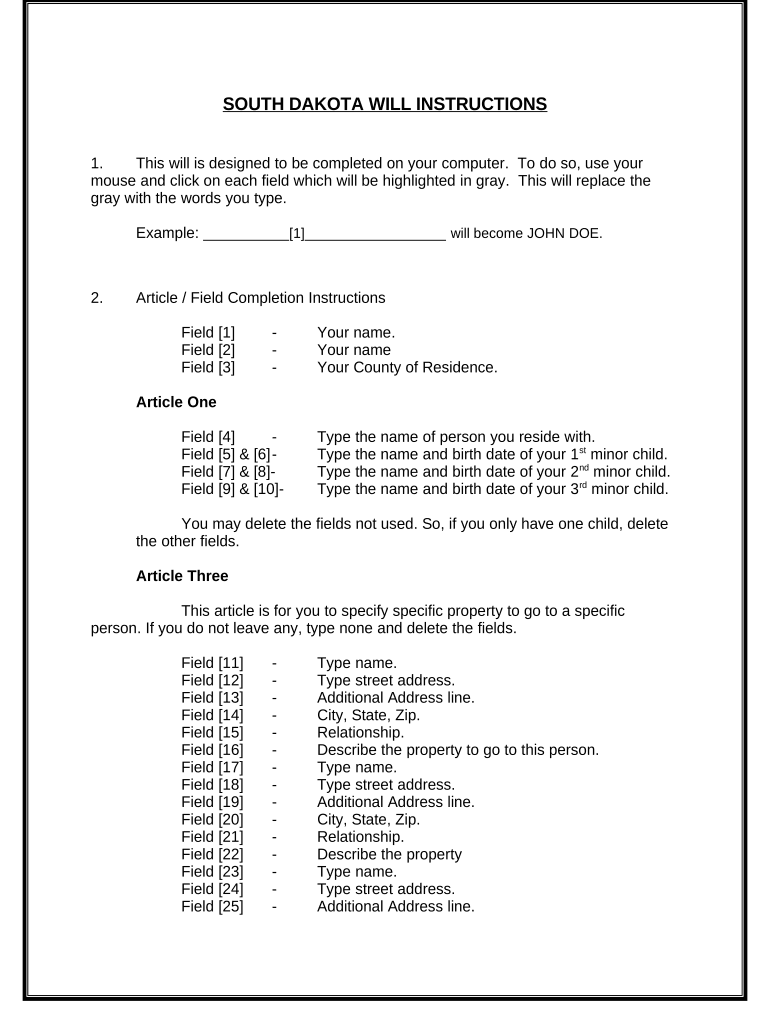 Mutual Wills or Last Will and Testaments for Man and Woman living together, not Married with Minor Children - South Dakota Preview on Page 1