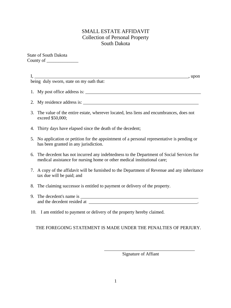 south dakota small estate affidavit form Preview on Page 1