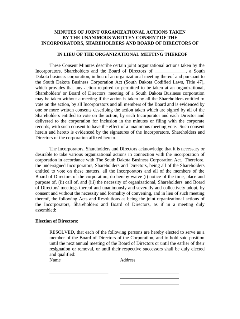 Minutes for Organizational Meeting - South Dakota - South Dakota Preview on Page 1