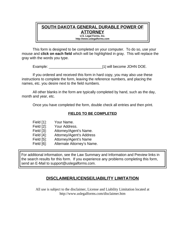 General Durable Power of Attorney for Property and Finances or Financial Effective Immediately - South Dakota Preview on Page 1