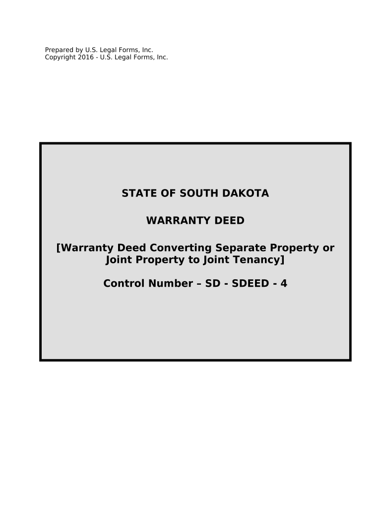 Warranty Deed for Separate or Joint Property to Joint Tenancy - South Dakota Preview on Page 1