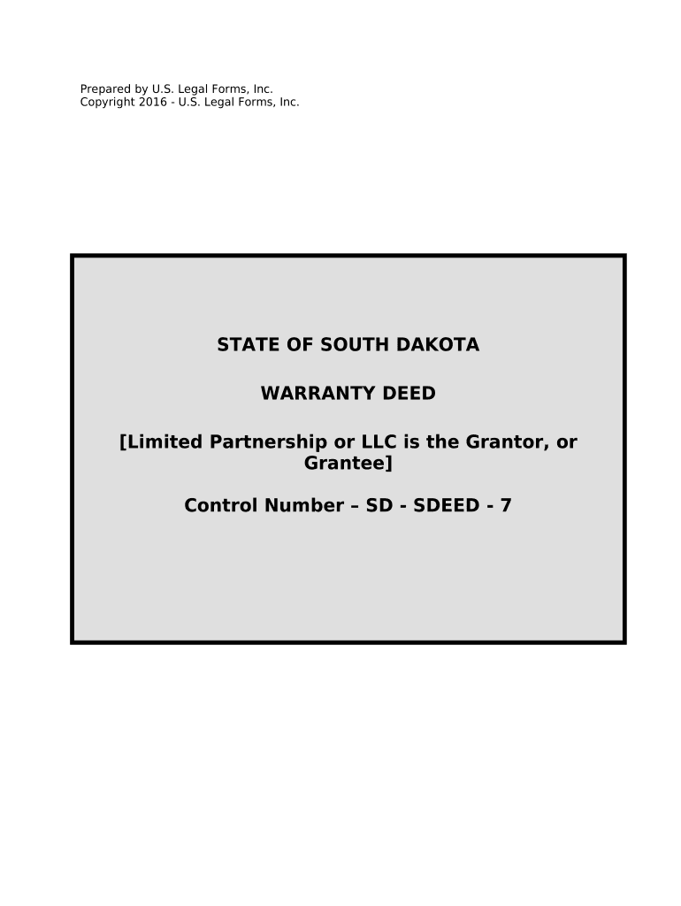 Warranty Deed from Limited Partnership or LLC is the Grantor, or Grantee - South Dakota Preview on Page 1