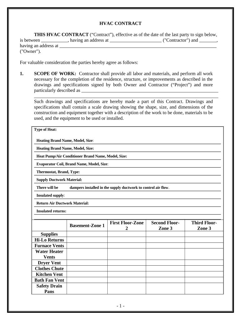 HVAC Contract for Contractor - Tennessee Preview on Page 1