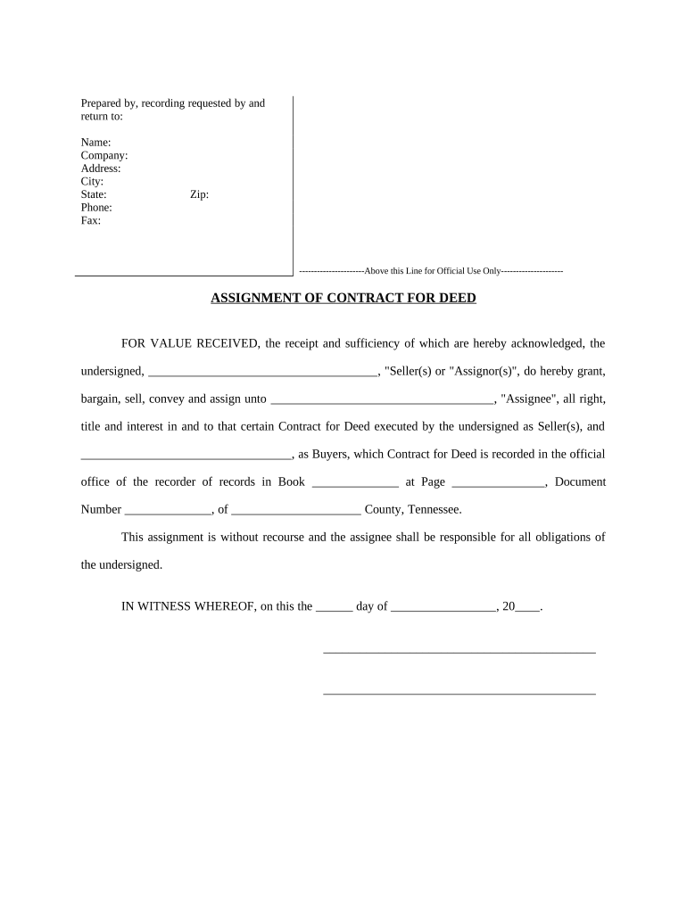 Assignment of Contract for Deed by Seller - Tennessee Preview on Page 1