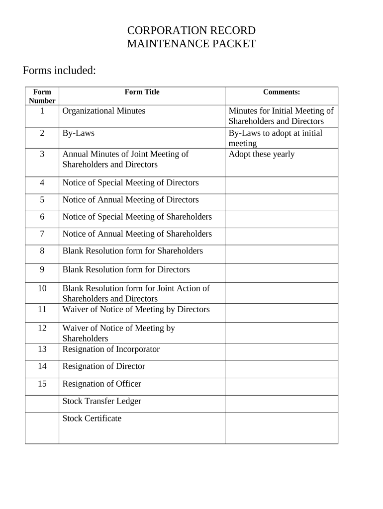 Corporate Records Maintenance Package for Existing Corporations - Tennessee Preview on Page 1