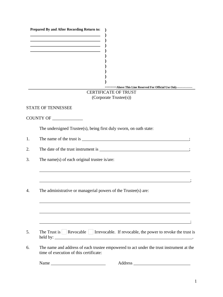 certificate of trust form Preview on Page 1