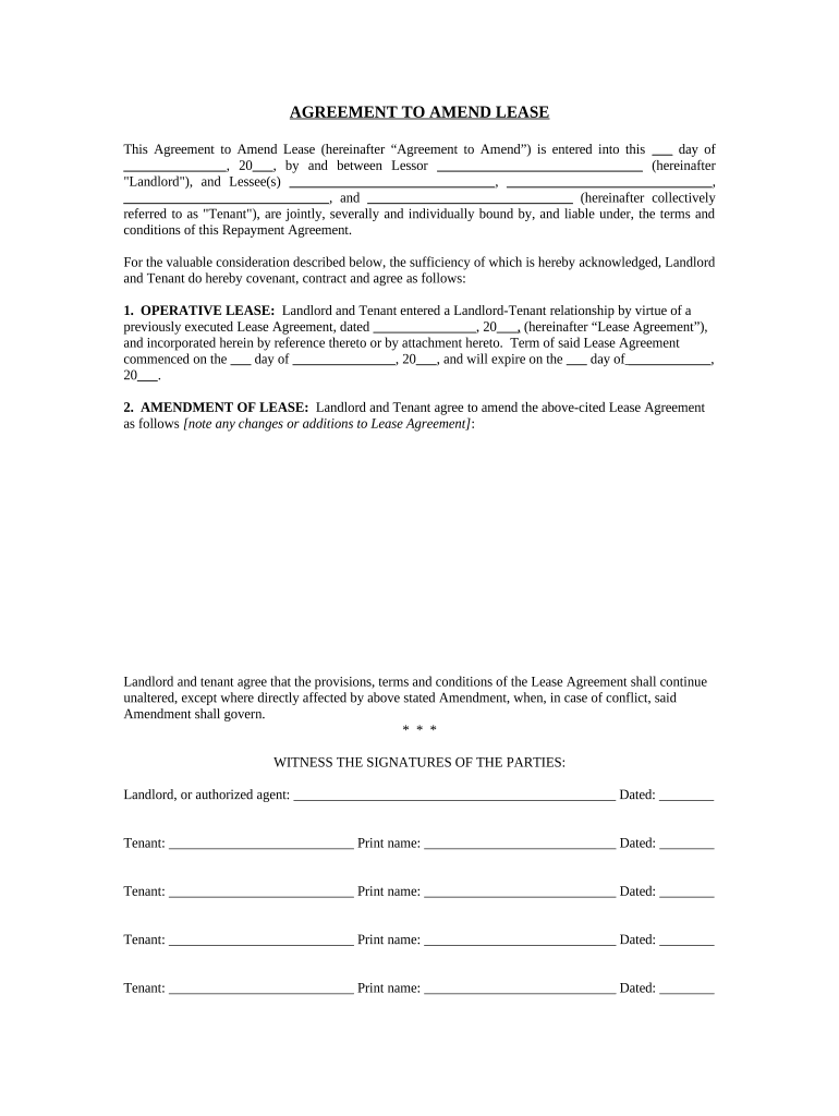 Amendment of Residential Lease - Tennessee Preview on Page 1