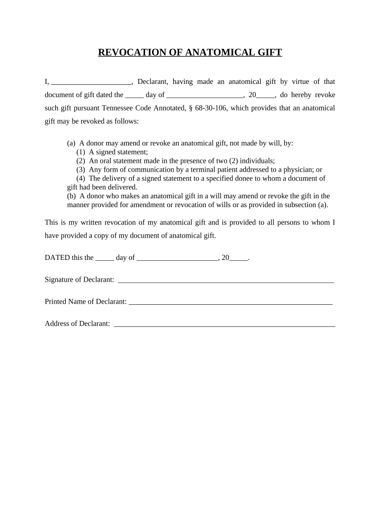 Revocation of Anatomical Gift Donation - Tennessee Preview on Page 1
