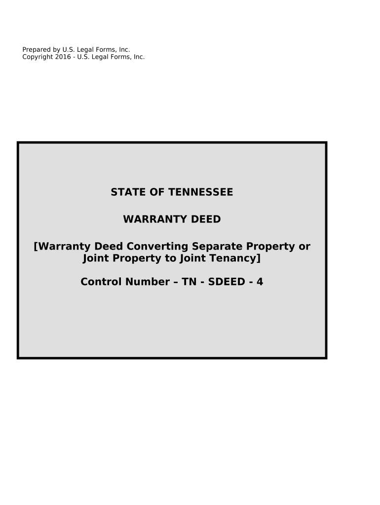 Warranty Deed for Separate or Joint Property to Joint Tenancy - Tennessee Preview on Page 1