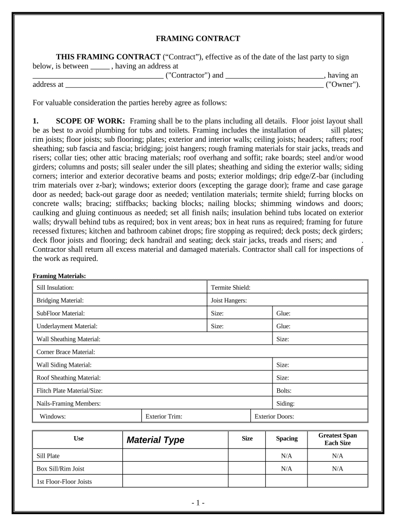 framing contract template Preview on Page 1