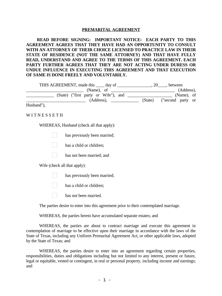 texas prenuptial agreement form pdf Preview on Page 1